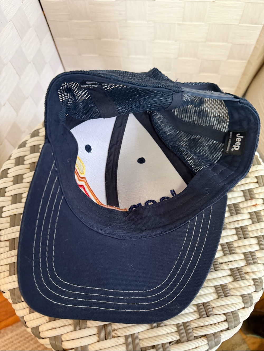 Jeep Navy and White Logo Trucker Hat with Multicolor Stitching - Picture 2 of 4